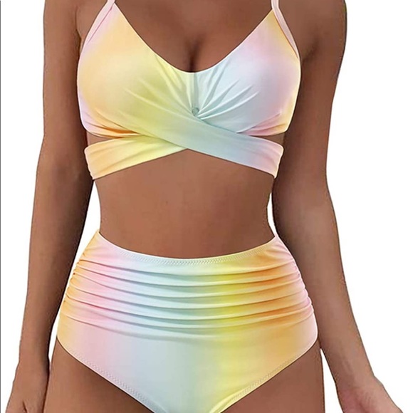 Rainbow High Waisted Bikini w/ Push Up Top - Picture 6 of 8